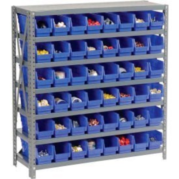 Global Equipment Steel Shelving with 48 4"H Plastic Shelf Bins Blue, 36x12x39-7 Shelves 603430BL